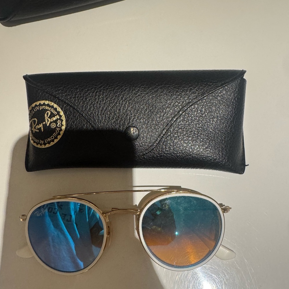 Ray-Ban Gold Frame with Blue Lenses Sunglasses